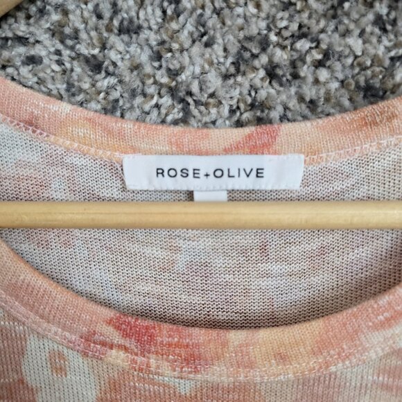 Rose & Olive Womens Small Pink Knit Scoop Neck Button Accent Floral Casual - Picture 6 of 7